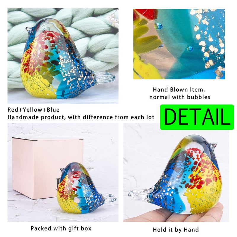 QFkris 3.5" Blown Glass Bird Figurine Handmade Art Glass Bird Crystal Paper Weight Christmas Birthday Gift Home Table Ornament Decor (N004) - Image 3